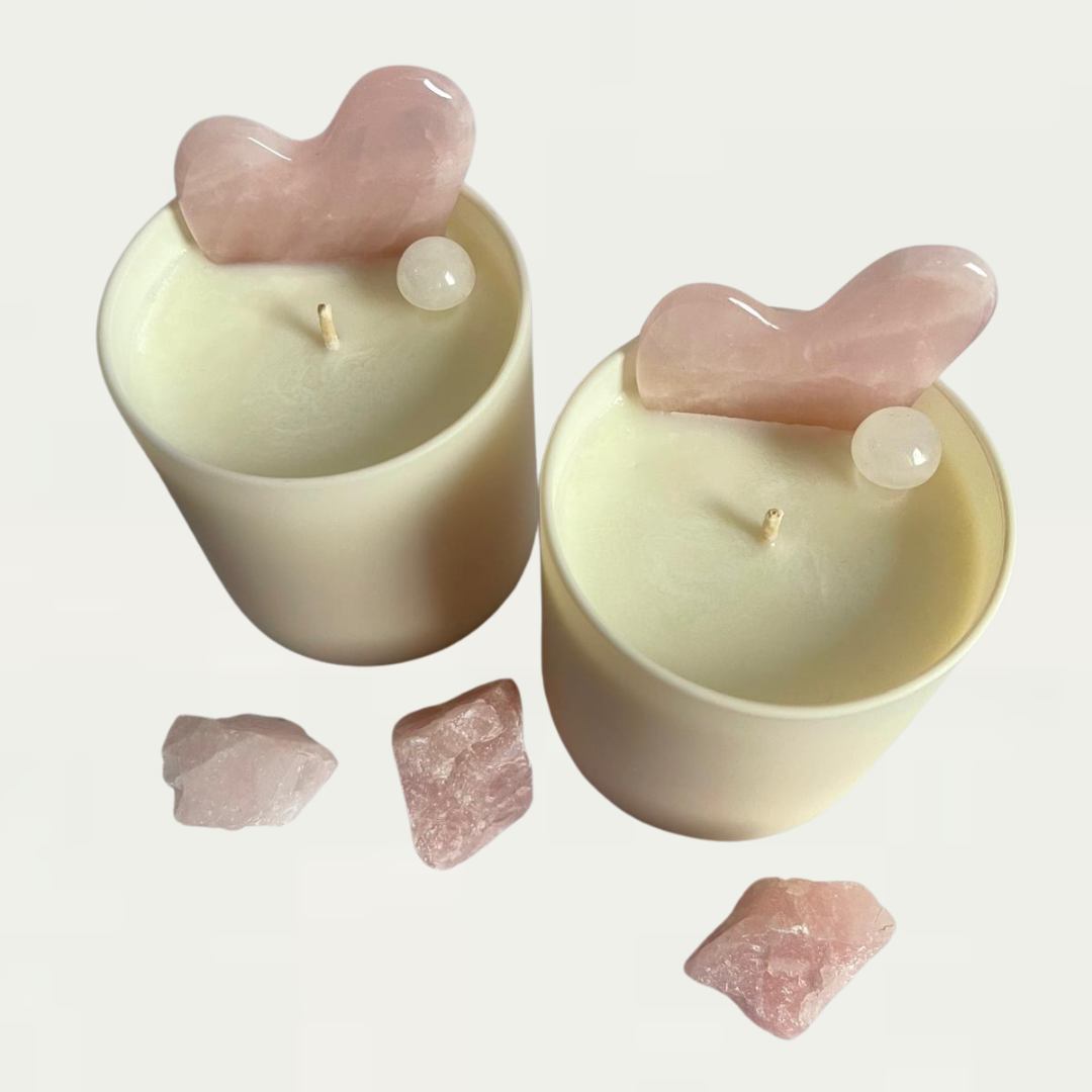 Quasha Edelstenen kaars - Rozenkwarts - Crystal - DOTerra Essentiële olie Lavendel