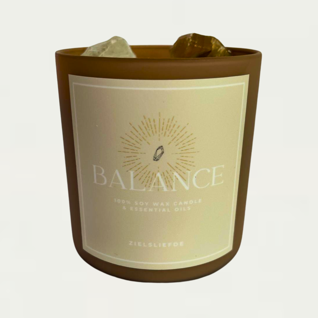 Balance Edelstenen kaars - Honing Calciet - DOTerra Essentiële olie - Café kleur