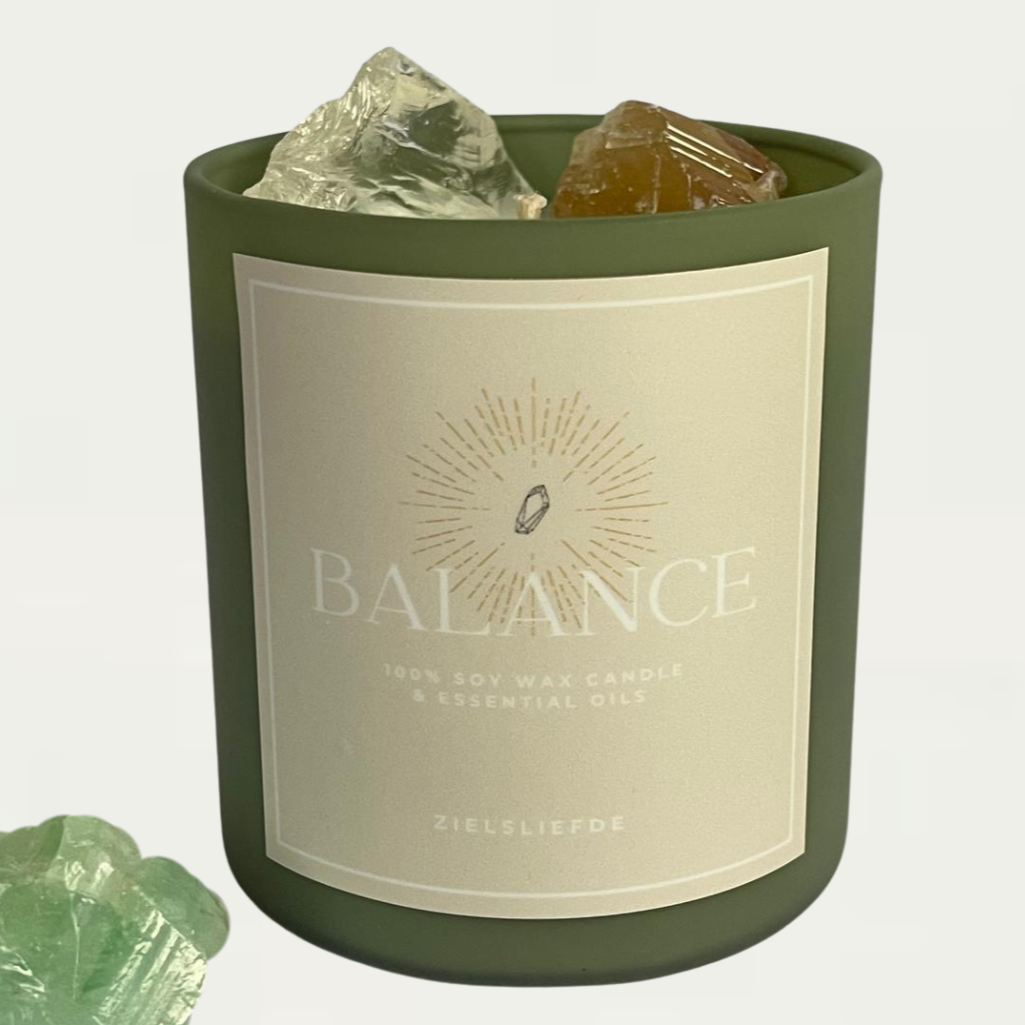 Balance Edelstenen kaars - Honing Calciet - DOTerra Essentiële olie - Olijf kleur
