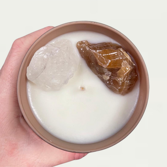 Balance Edelstenen kaars - Honing Calciet - DOTerra Essentiële olie - Café kleur