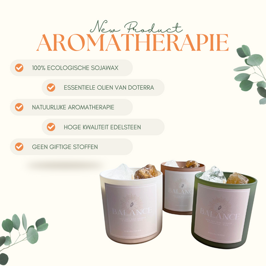 Balance Edelstenen kaars - Honing Calciet - DOTerra Essentiële olie - Créme